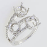 Sterling Silver Semi Mount Ring Setting Round RD 7x7mm Three Stones Bypass Ring - Syzjewelry